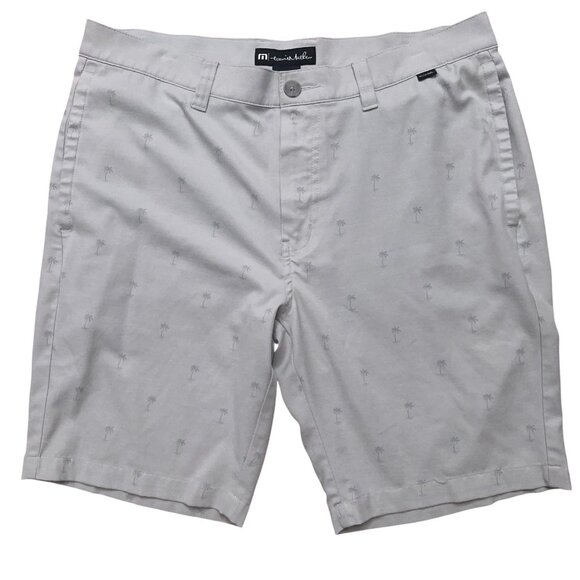 Travis Mathew Shorts Mens 35 Performance Golf Stretch Geometric Palm Tree Gray - Picture 1 of 4
